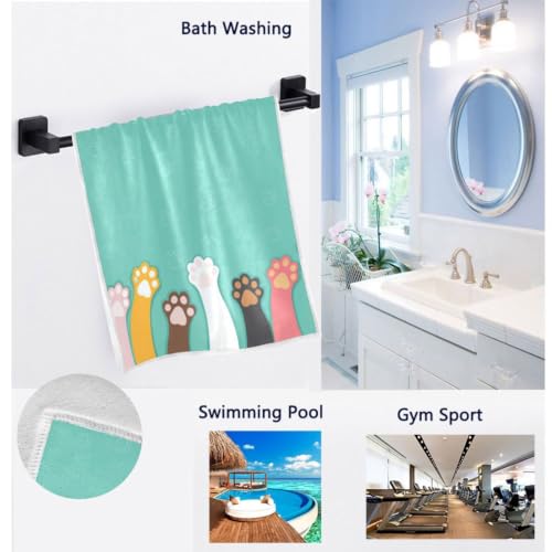 Naanle Cute Cartoon Cat Paw Footprint Pattern Soft Large Hand Towels Multipurpose for Bathroom, Hotel, Gym and Spa (16" x 30") - color: Cat Claw