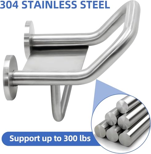Grab Bar Toilet Paper Holder Combo, 3-in-1 Bathroom Grab Bar with Paper Holder and Phone Shelf, 304 Stainless Steel Safety Bars, Toilet Paper Assist Bars, Toilet Grab Bar for Seniors, Wall Mount - size: 8.9 inch wide upgrade