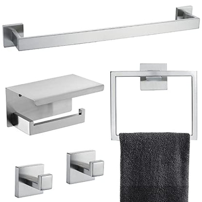 Brushed Nickel Bathroom Towel Bar Set Bathroom Accessories Hardware Set Including Towel Bar Towel Ring Coat Hook and Toilet Paper Holder with Shelf. Wall Mounted Stainless Steel - color: Brushed Nickel