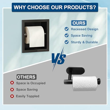 Neodrain Matte Black Recessed Toilet Paper Holder,for Standard/Mega Roll | 304 Stainless Steel,Built-in Wall Toilet Paper Holder ,Stylish Mega Roll Tissue Dispenser for Bathroom, RV - color: Matte Black