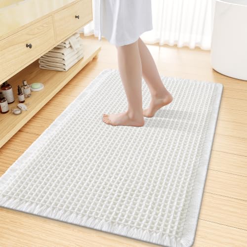 Smiry Waffle Bath Mat 47x32, Extra Soft Absorbent Bathroom Rugs, Non Slip Machine Washable Quick Dry Bath Rugs for Bathroom Floor, Tub, Shower, Home Decor Accessories, White - color: White, size: 47'' X 32''