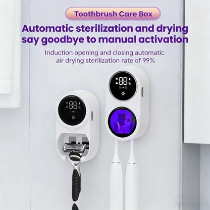 KLUEHOME Upgraded UV Toothbrush Sanitizer Holder for Bathroom, LED Smart Screen,Auto Light Cleaning and 140-Degree Air Drying, Rechargeable Mirror Wall Mounted,Fits Most Toothbrushes