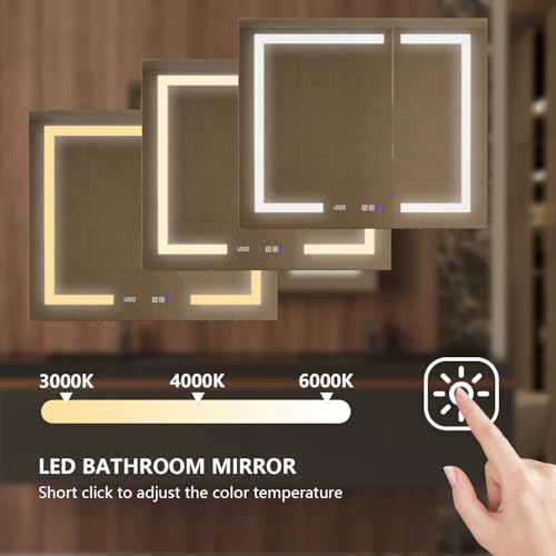 42" W Smart Lighted Medicine Cabinet with Mirror for Bathroom, Recessed/Surface Mount Medicine Cabinet with Anti-Fog, 1800W Charging Station, USB Ports, 3 Color Lights