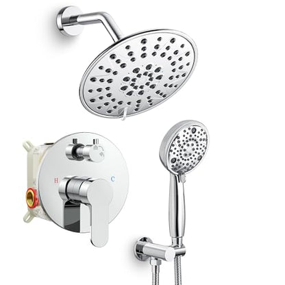 SR SUN RISE Shower Faucet - 8 Inch Multifunctional High Pressure Shower Head System with Handheld Shower Head Fixtures - Valve Included - Polished Chrome - color: Polished Chrome, size: 8 Inch