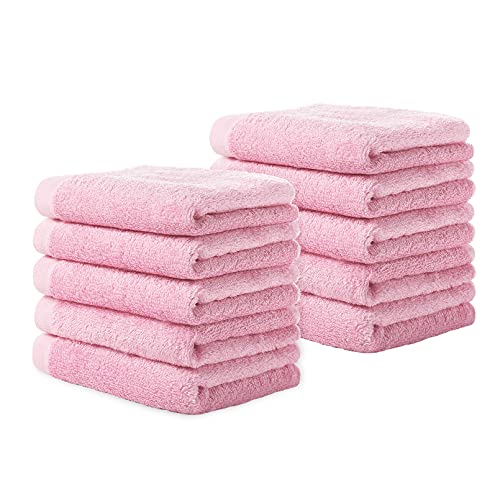 Yoofoss Washcloths Towel Set 10 Pack Baby Rayon Derived from Bamboo Wash Cloth for Bathroom-Hotel-Spa-Kitchen Multi-Purpose Fingertip Towels and Face Cloths 10'' x 10'' - Pink - color: Pink