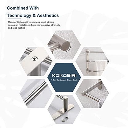 KOKOSIRI Bath Towel Bars Stainless Steel Bathroom 3-Tiers Ladder Towel Rack Wall Mount Towels Shelves, Brushed Nickel, B5002BR-L24 - color: Brushed, size: 24-Inch