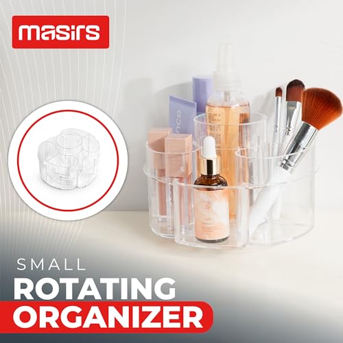 Masirs Small 360 Rotating Makeup Organizer, 5 Compartments, Round Clear | Small 360 Rotating Makeup Organizer, 5 Compartments, Acrylic Mini Lazy Susan, Vanity Bathroom Counter, Round Clear - color: Round Clear