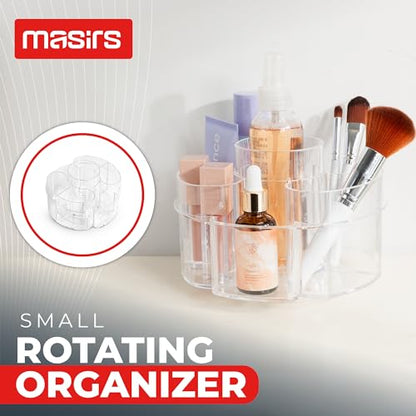 Masirs Small 360 Rotating Makeup Organizer, 5 Compartments, Round Clear | Small 360 Rotating Makeup Organizer, 5 Compartments, Acrylic Mini Lazy Susan, Vanity Bathroom Counter, Round Clear - color: Round Clear