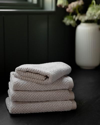 Cozy Earth Nantucket 60% Cotton 40% Viscose from Bamboo Washcloth | 600 GSM Plush and Fast-Drying with Rice Weave Pattern, 4 Pack 13" x 13" Luxury Washcloth, Sand - color: Heathered Sand, size: Washcloth