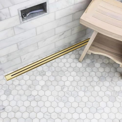 36 Inch Linear Shower Drain, Brushed Gold Shower Drain, Removable Grate, 304 Stainless Steel, Easy to Install and Clean for Bathrooms (Drain Base Not Included) - color: Brushed Gold, size: 36 Inch