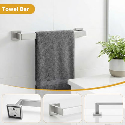 5 Piece Bathroom Towel Bar Set - SUS304 Stainless Steel Brushed Nickel Bath Towel Holder, 16 Inch Towel Racks for Bathroom Wall Mounted, Bathroom Hardware Accessories Set - color: D-16 Brushed Nickel