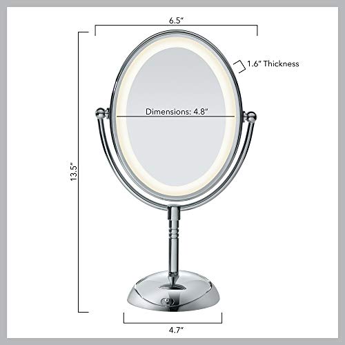 Conair Lighted Makeup Mirror, LED Vanity Mirror, 1X/7X Magnifying-Mirror, Double Sided, Battery Operated in Polished Chrome, 8.4 x 5.5 x 8 inches (Pack of 4) - size: 4.7"L x 8"W (Pack of 4), style: Battery Operated