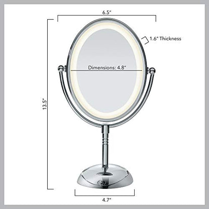 Conair Lighted Makeup Mirror, LED Vanity Mirror, 1X/7X Magnifying-Mirror, Double Sided, Battery Operated in Polished Chrome, 8.4 x 5.5 x 8 inches (Pack of 4) - size: 4.7"L x 8"W (Pack of 4), style: Battery Operated