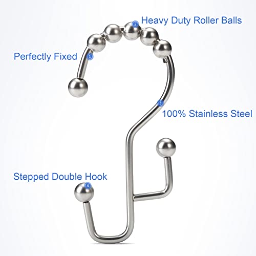 Shower Curtain Rings, SUTINE Double Shower Curtain Hooks, Rust-Resistant Stainless Steel Shower Curtain Rings, Easy Sliding Metal Shower Hooks for Shower Curtains & Liners, 12pcs-Matte Nickel - color: Matte Nickel