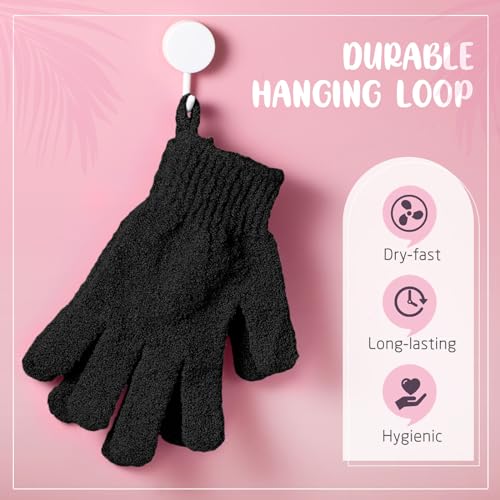 Didaey 104 Pcs Exfoliating Glove Bulk Shower Gloves with Hanging Loop Exfoliating Body Scrubber Dead Skin Remover for Body Bath Beauty Spa Massage Scrubs Men Women Bathing(Black) - color: Black