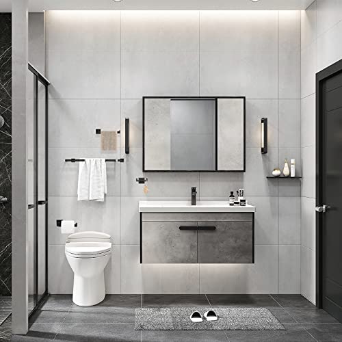 Lava Odoro 4-Piece Bathroom Hardware Accessories Set Matte Black, Towel Bar Set Stainless Steel Wall Mount Towel Holder Set Bathroom Accessories Kit