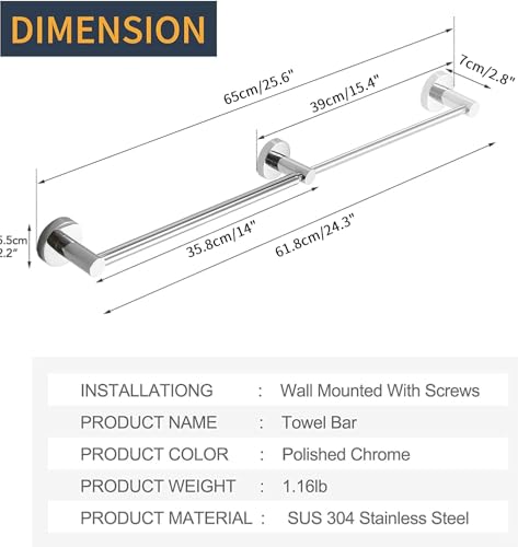 BESy Adjustable Towel Bar Towel Racks for Bathroom Rod Wall Mounted Chrome | Adjust 15" to 26" Rustproof, Stainless Steel Towel Holder, Wall Mounted for Bathroom Accessories, Heavy Duty, Space Saving - color: Polished Chrome
