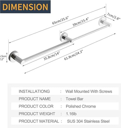 BESy Adjustable Towel Bar Towel Racks for Bathroom Rod Wall Mounted Chrome | Adjust 15" to 26" Rustproof, Stainless Steel Towel Holder, Wall Mounted for Bathroom Accessories, Heavy Duty, Space Saving - color: Polished Chrome