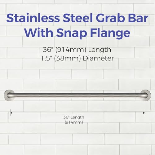 Stardrix 36-Inch ADA Compliant Grab Bar, 1.5" Diameter, Concealed Mounting Flanges, Handicap Friendly, Commercial & Residential Bathrooms, Brushed Stainless Steel - color: Brushed, size: 36"