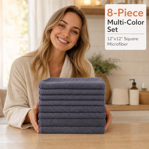 Nugilla Makeup Remover Cloth 12 x 12 Inch, Reusable Makeup Remover Towels for Washing Face, 8 Pack Washable Microfiber Face Cloth Fast Drying Washcloth, Grey - color: Grey