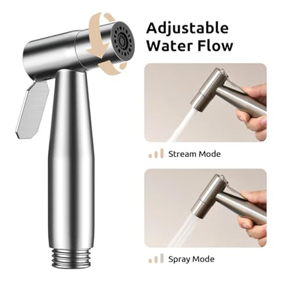 Arofa Hands-Free Bidet Sprayer, Dual Control Mode Bidet Attachment | Adjustabel Water Pressure, Hands-Free Operation, Leak-Free Hose, Fits Two-Piece Toilets, Feminine/Baby/Pet Wash, Easy Install - color: Stainless Steel(Hands-Free), size: 1 Pack