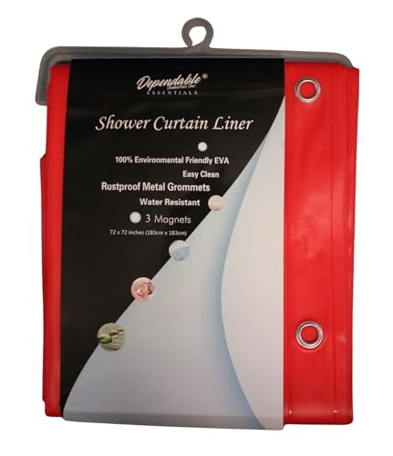 Dependable Industries inc. Essentials Premium 6 Guage EVA Shower Curtain Liner - PVC Free Magnetized Bottom Odorless with Rustproof Grommets (Red) - color: Red