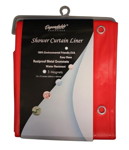 Dependable Industries inc. Essentials Premium 6 Guage EVA Shower Curtain Liner - PVC Free Magnetized Bottom Odorless with Rustproof Grommets (Red) - color: Red