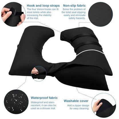 3-Inch Raised Toilet Seat Cushion, Waterproof PU Cover | Toilet Seat Riser, Toilet Cushion & Cover, Pressure Relief,Thick Seat Pad, Comfort Support For Elderly, Pregnant & Disabled