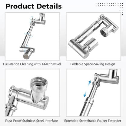2 Pcs 1440° Swivel Faucet Extenders, Robotic Arm Faucet Aerator with 2 Water Modes, Extendable Kitchen Bathroom Sink Extender, Include Wrench, Tape, and Washer