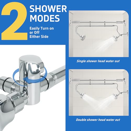 OURBAOFU Tandem Shower Heads, Double Shower Head for Couples, Dual Shower Head System for Two People, High Pressure and Adjustable Double Shower Heads (Silver) | Double Shower Head High Water Pressure,Adjustable 360° Rotation,48–78 In for bathrooms,Stainl