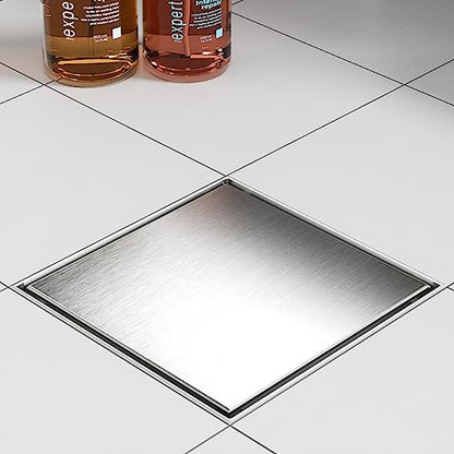 Neodrain 8" Brushed Square Shower Drain with Removable Tile Insert Grate | 304 Stainless Steel Tile Square Drain, Hidden Drain,Easy to Clean, Waterproof & Sturdy Shower Drain, CUPC Certified - color: Brushed, size: 8 IN