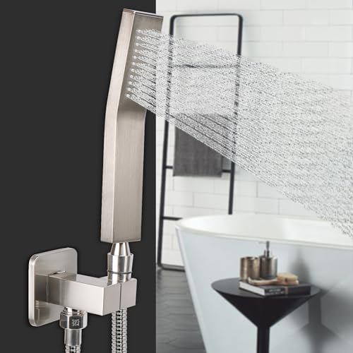 NearMoon Hand Held Shower Head, Luxury High Pressure Shower Kit with Wall Connector and Hose Set, for Bathroom Showering System Contemporary Square Style (Brushed Nickel) - color: Brushed Nickel