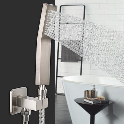 NearMoon Hand Held Shower Head, Luxury High Pressure Shower Kit with Wall Connector and Hose Set, for Bathroom Showering System Contemporary Square Style (Brushed Nickel) - color: Brushed Nickel