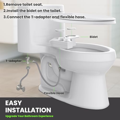 Toilet Bidet With Left/Right Side Reversible Design, Fresh Water, Non-Electric, Toilet Bidet Attachment, Right/Left Hand Side with Dual Nozzle, Self-Clean, Easy to Install (White Knob) - color: White Knob
