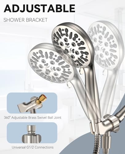 JDO Shower Head with Handheld, High Pressure Handheld Shower Head 9 Settings, Detachable Shower Head Set with Stainless Steel Hose and Shower Bracket (Brushed Nickel) - color: Brushed Nickel