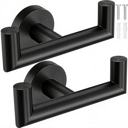 DGYB Towel Hooks for Bathroom 2 Packs Black Wall Mount Towel Holder Stainless Steel Heavy Duty Double Robe Coats Hook for Kitchen, Bedroom, Pool (Drilling) - color: Black
