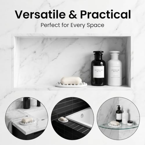 2 Pack White Silicone Soap Dish, Self Draining Non-Slip Soap Holder, Bar Soap Saver Pad for Shower, Bathtub, Bathroom & Kitchen (White) - color: White