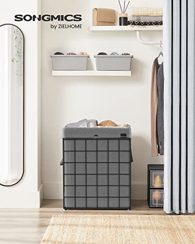 SONGMICS Laundry Hamper, 23.8 Gal. (90L) Laundry Basket, Collapsible Clothes Hamper, Removable and Washable Liner, Metal Wire Frame, for Bedroom Bathroom, Black and Gray ULCB190G01 - color: Black + Gray, size: 90 L