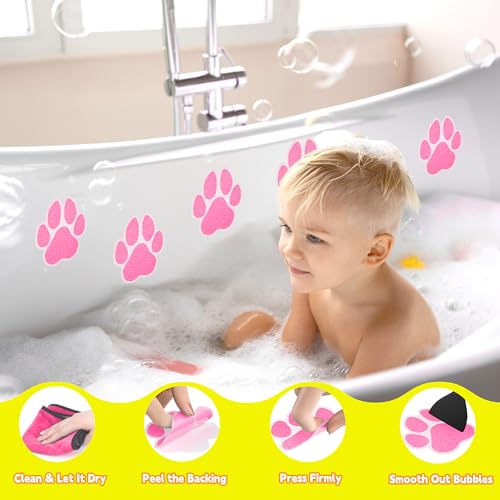 Secopad Non-Slip Bathtub Stickers, 20 PCS Large Safety Bathroom Tubs Showers Treads Adhesive Decals with Scraper (Pink) - color: Pink