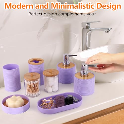 25 PCS Purple Bathroom Accessories Set丨Shower Curtain Bathroom Accessory | All-in-One Kit with Shower Curtain,rug,Trash Can,Toothbrush Holder,Toilet BrushSoap Dispenser,Toothbrush Cup,etc for Home - color: Purple