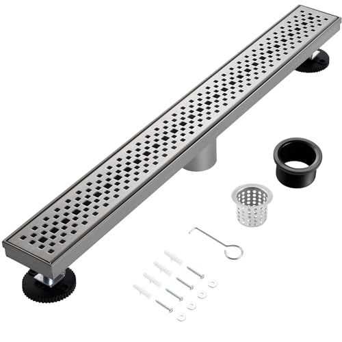 Linear Shower Drain, 32 inch Brushed Nickel | Including Hair Catcher and Removable Grate, 304 Stainless Steel, Easy to Install and Clean (Drain Base Not Included)