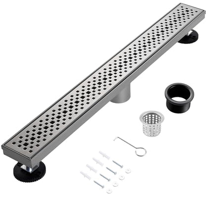 Linear Shower Drain, 32 inch Brushed Nickel | Including Hair Catcher and Removable Grate, 304 Stainless Steel, Easy to Install and Clean (Drain Base Not Included)