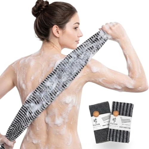 Yiclick Exfoliating Washcloth Towel, Back Scrubber for Shower for Women, Exfoliating Body Scrubber, Loofah Sponge Wash Cloth, Korean Japanese Exfoliating Shower Towel, Exfoliator Washer for Bath - color: Black