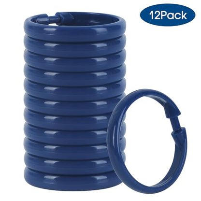 Navy Blue Shower Curtain Hooks - 12 Pcs Circular Plastic Shower Curtain Rings for Bathroom - O Shaped Dark Blue Shower Hooks Rings for Shower Curtain Rod - color: Navy Blue