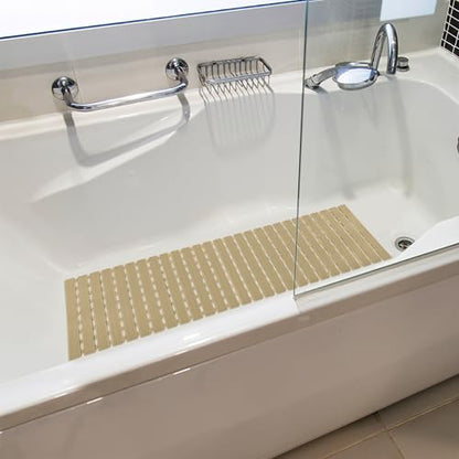 BEMISO Shower Mat Non Slip Bathtub Mat 37.4 x 15.7 Inch Bath Mat for Tub | Suction Cups,Drain Holes,Easy Dry,Easy to Cut,Eco-Friendly - color: Brown, size: 37.4 x 15.7 inches
