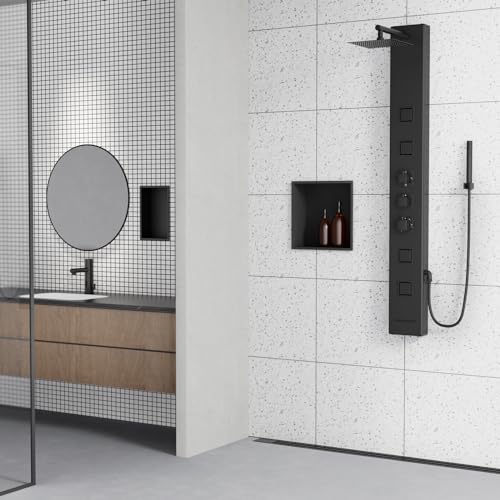 Achelous Stainless Steel Insert Shower Niche 12" X 12" NO Tile Needed, Bathroom Wall Niche Recessed Shower Shelf Organizer, Wall-Inserted Niche Recessed Shower Caddy, Matte Black - color: Matte Black, size: 12" X 12"