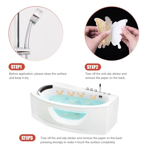 Secopad Butterfly Non Slip Bathtub Stickers with Scraper, 20PCS, Gold | Original Large Anti-Slip Treads, Comfortable PEVA Material, Strong Adhesive, Easy to Use, For Bath Tubs, Showers & Stairs - color: Gold