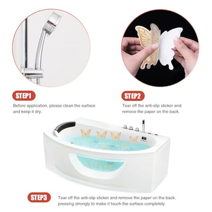 Secopad Butterfly Non Slip Bathtub Stickers with Scraper, 20PCS, Gold | Original Large Anti-Slip Treads, Comfortable PEVA Material, Strong Adhesive, Easy to Use, For Bath Tubs, Showers & Stairs - color: Gold