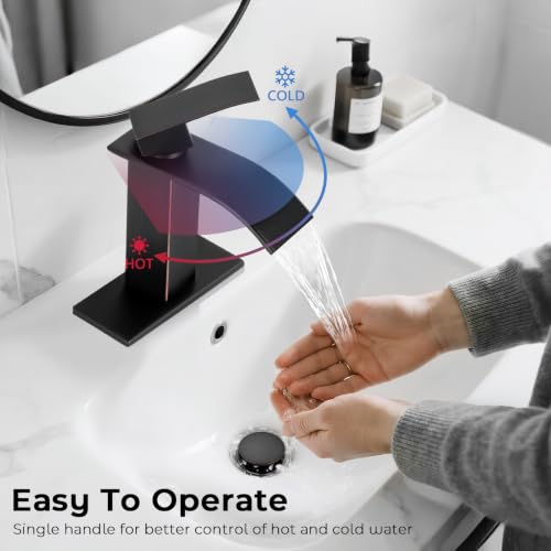 ORB Bathroom Faucets, Waterfall Bathroom Sink Faucet | Single Handle, Stainless Steel, Vanity Faucet with Deck Plate, Pop-up Drain, For 1 or 3 Hole, RV, Farmhouse - color: A-Oil Rubbed Bronze