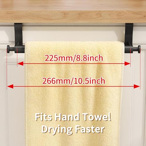 STWWO Over Cabinet Towel Holder with Hooks, 2 Pack Black Bars for Kitchen | Stainless Steel Over The Cabinet Towel Rack Bars, Dish Towel Holder for Kitchen Cabinet Doors - color: Black